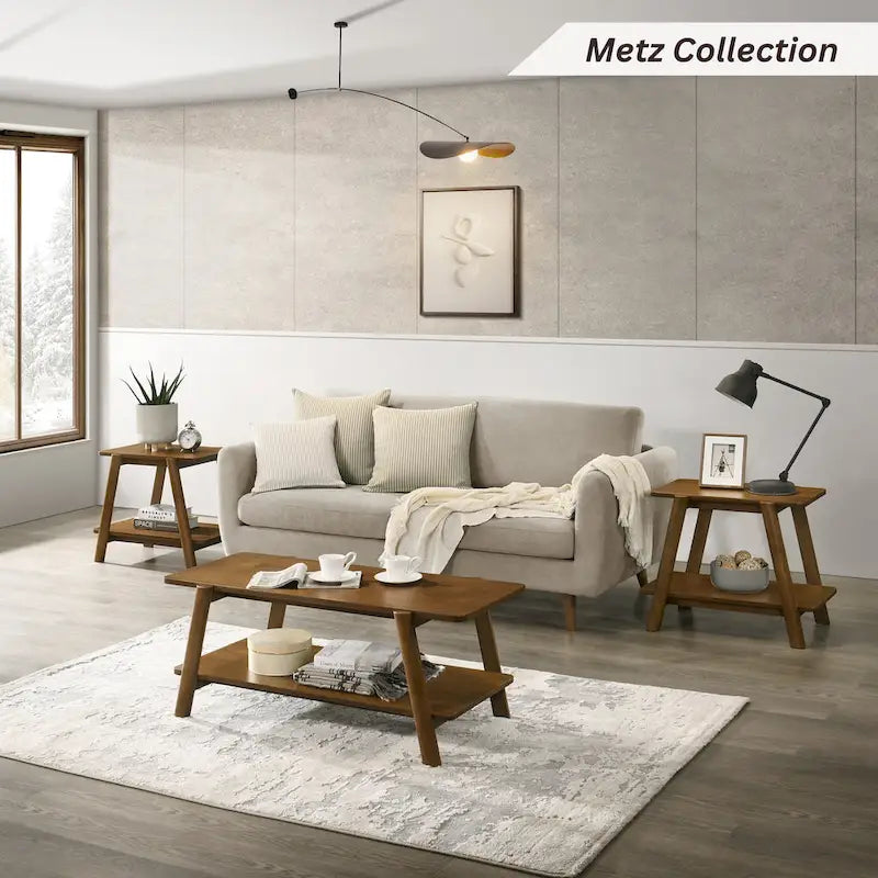 Mid-Century Modern Wood End Table - Sculptural Design with Storage Shelf, Okume Veneer Top, Rubberwood Legs, 26.77" W x 21.65" H