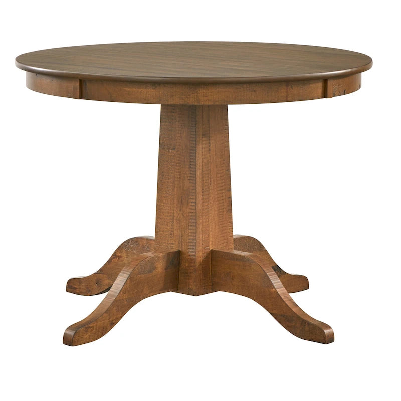 42" Round Dining Table with Pedestal Base, Solid Rubberwood, Distressed Walnut Finish, Farmhouse Style