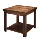 24" Side Table - Knotty Alder Wood, Whiskey Finish, Lower Shelf, Distressed Rustic Urban Style, No Assembly, 24" W x 24" D x 24" H
