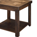 24" Side Table - Knotty Alder Wood, Whiskey Finish, Lower Shelf, Distressed Rustic Urban Style, No Assembly, 24" W x 24" D x 24" H