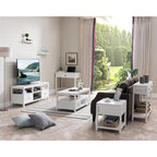 3-Piece White Wood Coffee Table Set with Storage, 1 Coffee Table + 2 End Tables, Drawers & Shelves, Contemporary Style