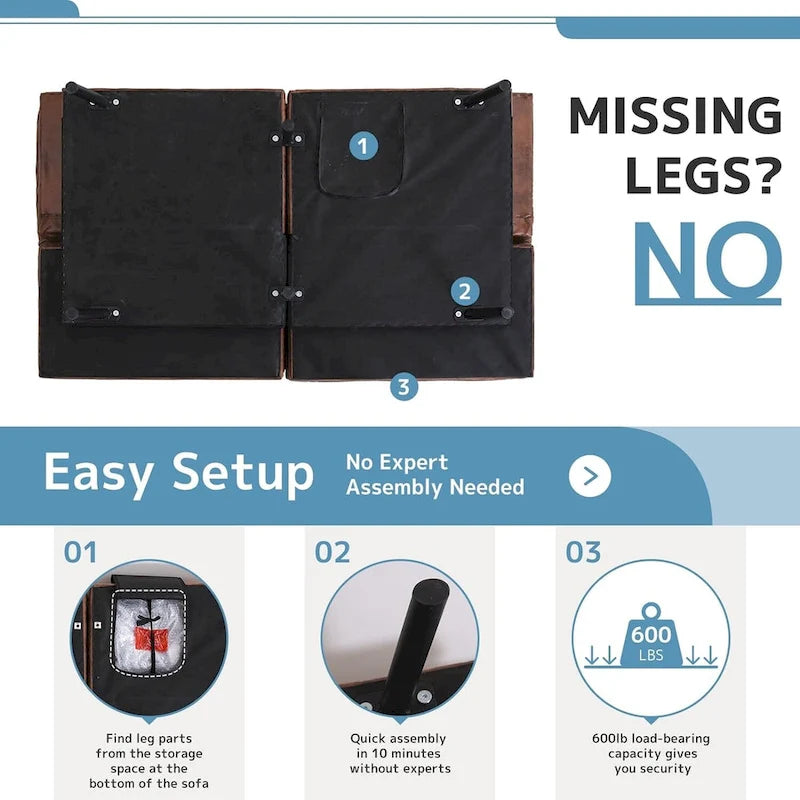 Convertible Futon Sofa Bed with Adjustable Armrests - Memory Foam Foldable Loveseat Sleeper for Small Spaces, 600 lbs Capacity