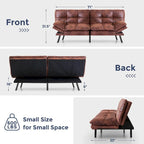 Convertible Futon Sofa Bed with Adjustable Armrests - Memory Foam Foldable Loveseat Sleeper for Small Spaces, 600 lbs Capacity