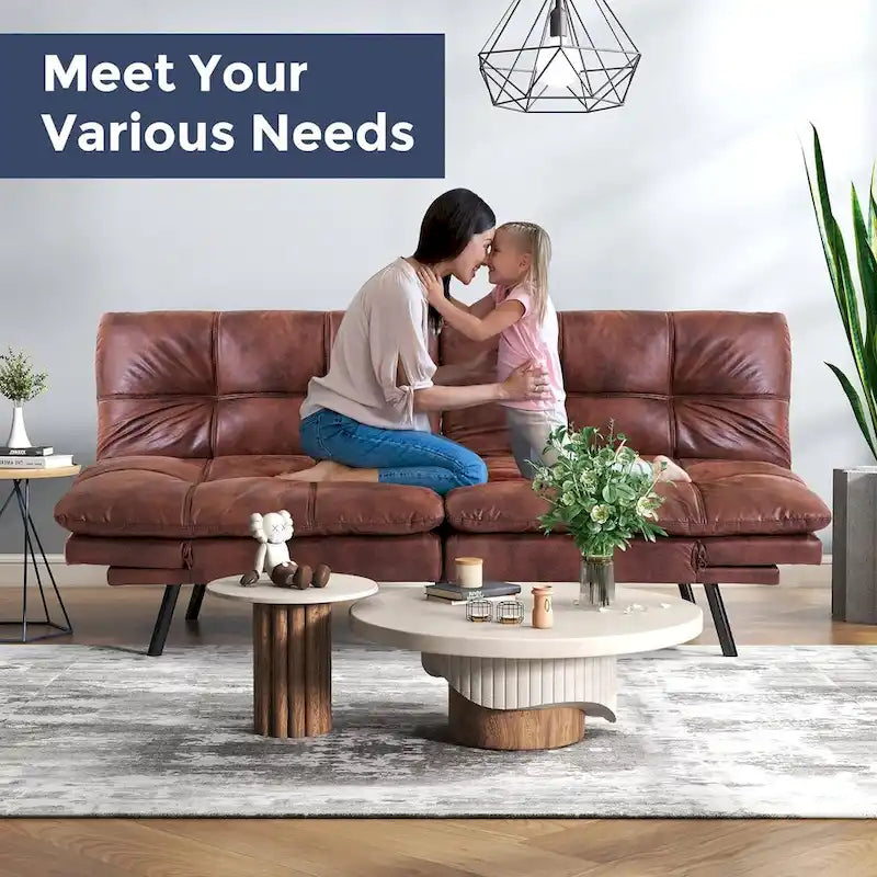 Convertible Futon Sofa Bed with Adjustable Armrests - Memory Foam Foldable Loveseat Sleeper for Small Spaces, 600 lbs Capacity