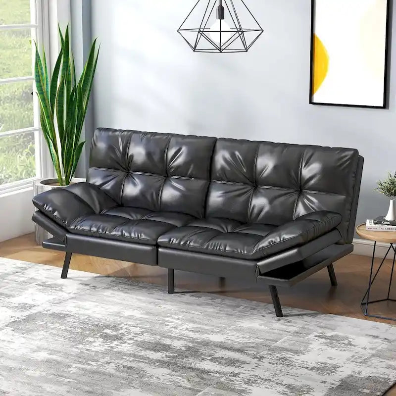 Convertible Futon Sofa Bed with Adjustable Armrests - Memory Foam Foldable Loveseat Sleeper for Small Spaces, 600 lbs Capacity