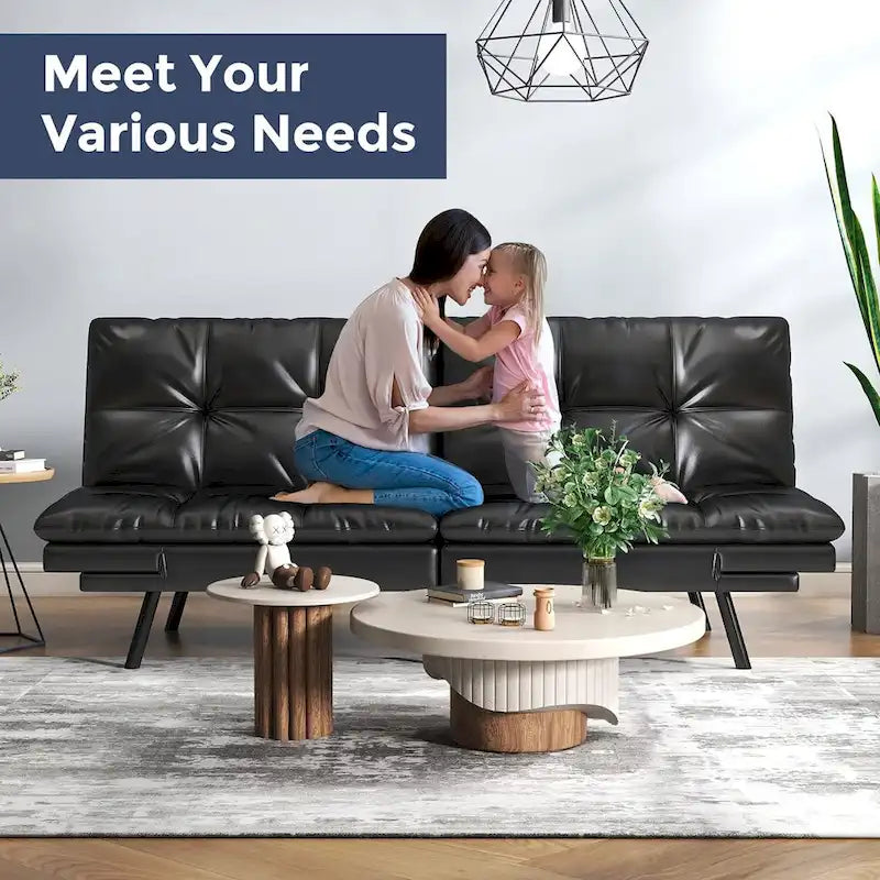 Convertible Futon Sofa Bed with Adjustable Armrests - Memory Foam Foldable Loveseat Sleeper for Small Spaces, 600 lbs Capacity