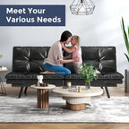 Convertible Futon Sofa Bed with Adjustable Armrests - Memory Foam Foldable Loveseat Sleeper for Small Spaces, 600 lbs Capacity