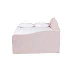 Queen Velvet Daybed with Twin Trundle, 86.6"W x 65.7"D, Scalloped Seashell Design, Light Pink, No Box Spring Needed