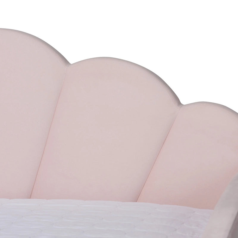 Queen Velvet Daybed with Twin Trundle, 86.6"W x 65.7"D, Scalloped Seashell Design, Light Pink, No Box Spring Needed