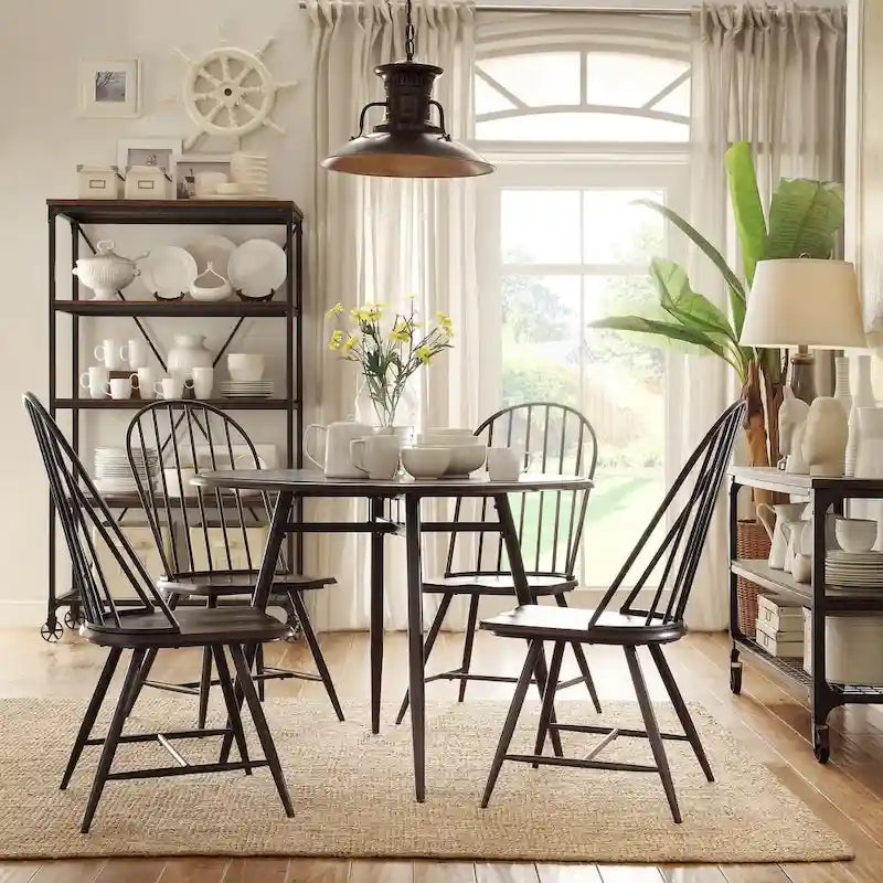5-Piece Mid-Century Modern Dining Set with Round Table & 4 Chairs, Two-Tone Wood, Tapered Legs, 42"