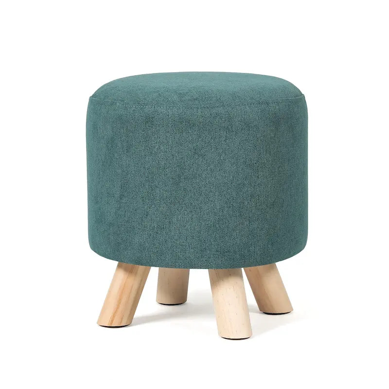 Round Ottoman Footrest Pouf, Upholstered Padded Seat, 250 LBS Capacity, Solid Wood Legs, Modern Accent Furniture