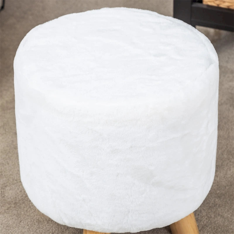 Round Ottoman Footrest Pouf, Upholstered Padded Seat, 250 LBS Capacity, Solid Wood Legs, Modern Accent Furniture