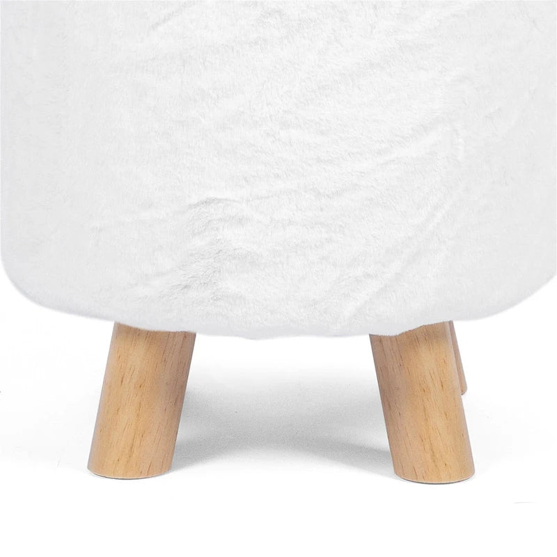 Round Ottoman Footrest Pouf, Upholstered Padded Seat, 250 LBS Capacity, Solid Wood Legs, Modern Accent Furniture