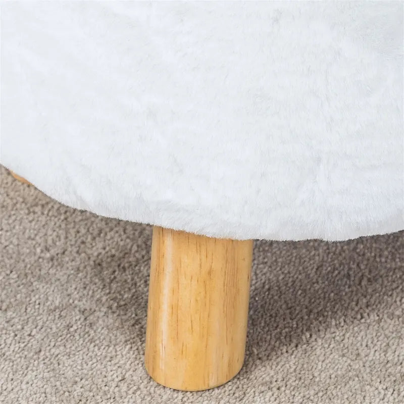 Round Ottoman Footrest Pouf, Upholstered Padded Seat, 250 LBS Capacity, Solid Wood Legs, Modern Accent Furniture