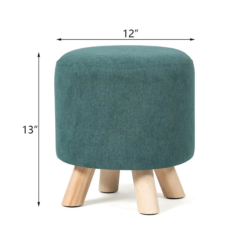 Round Ottoman Footrest Pouf, Upholstered Padded Seat, 250 LBS Capacity, Solid Wood Legs, Modern Accent Furniture
