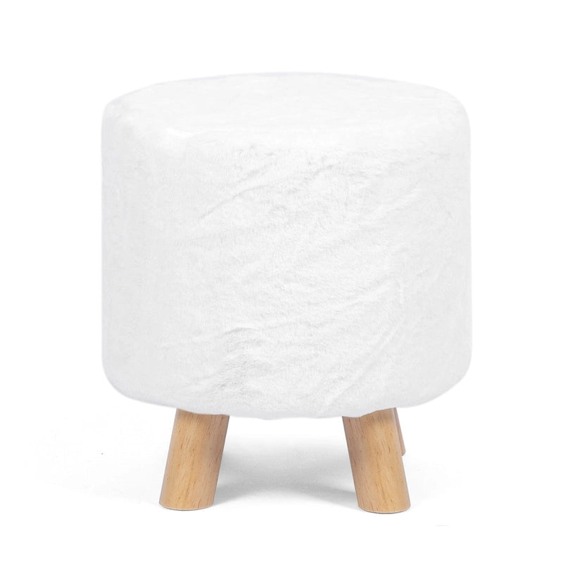 Round Ottoman Footrest Pouf, Upholstered Padded Seat, 250 LBS Capacity, Solid Wood Legs, Modern Accent Furniture