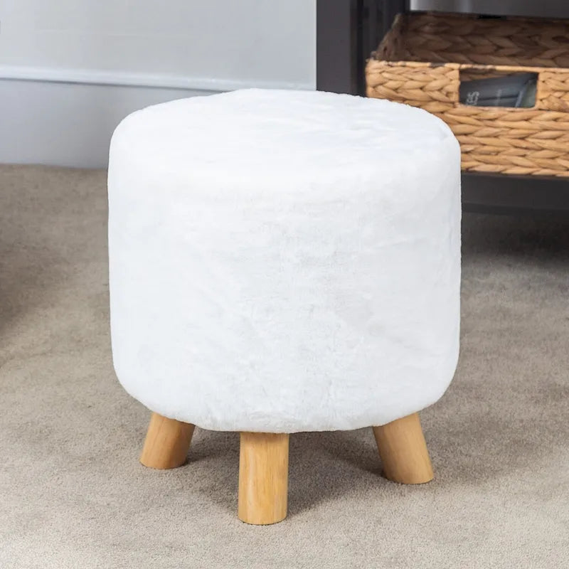 Round Ottoman Footrest Pouf, Upholstered Padded Seat, 250 LBS Capacity, Solid Wood Legs, Modern Accent Furniture