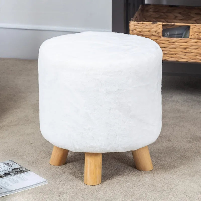 Round Ottoman Footrest Pouf, Upholstered Padded Seat, 250 LBS Capacity, Solid Wood Legs, Modern Accent Furniture