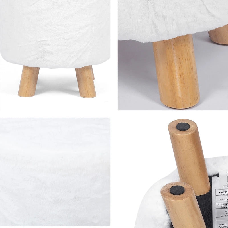 Round Ottoman Footrest Pouf, Upholstered Padded Seat, 250 LBS Capacity, Solid Wood Legs, Modern Accent Furniture