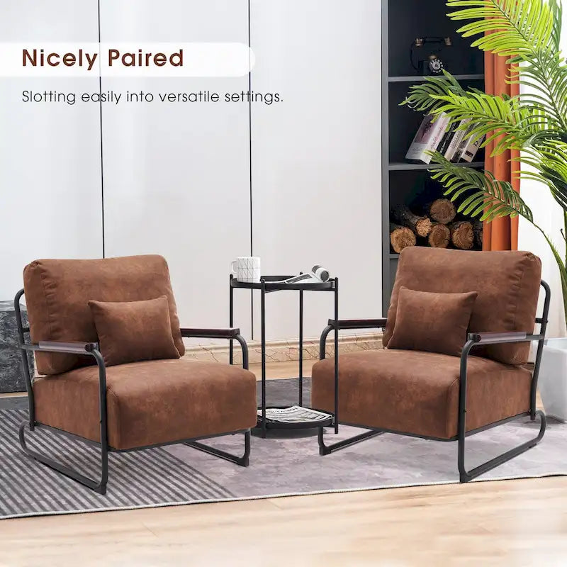 Modern Accent Armchair Set of 2 with Steel Legs, Faux Leather Upholstered Chair, 330 lbs Capacity