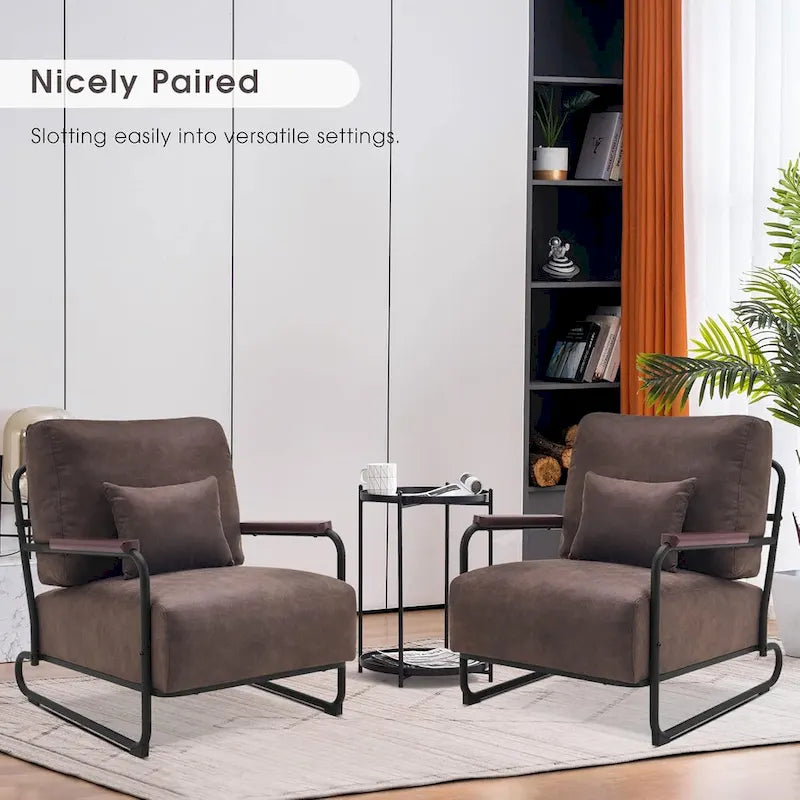 Modern Accent Armchair Set of 2 with Steel Legs, Faux Leather Upholstered Chair, 330 lbs Capacity
