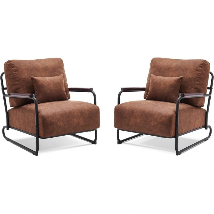 Modern Accent Armchair Set of 2 with Steel Legs, Faux Leather Upholstered Chair, 330 lbs Capacity
