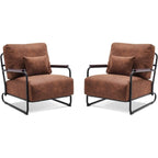 Modern Accent Armchair Set of 2 with Steel Legs, Faux Leather Upholstered Chair, 330 lbs Capacity