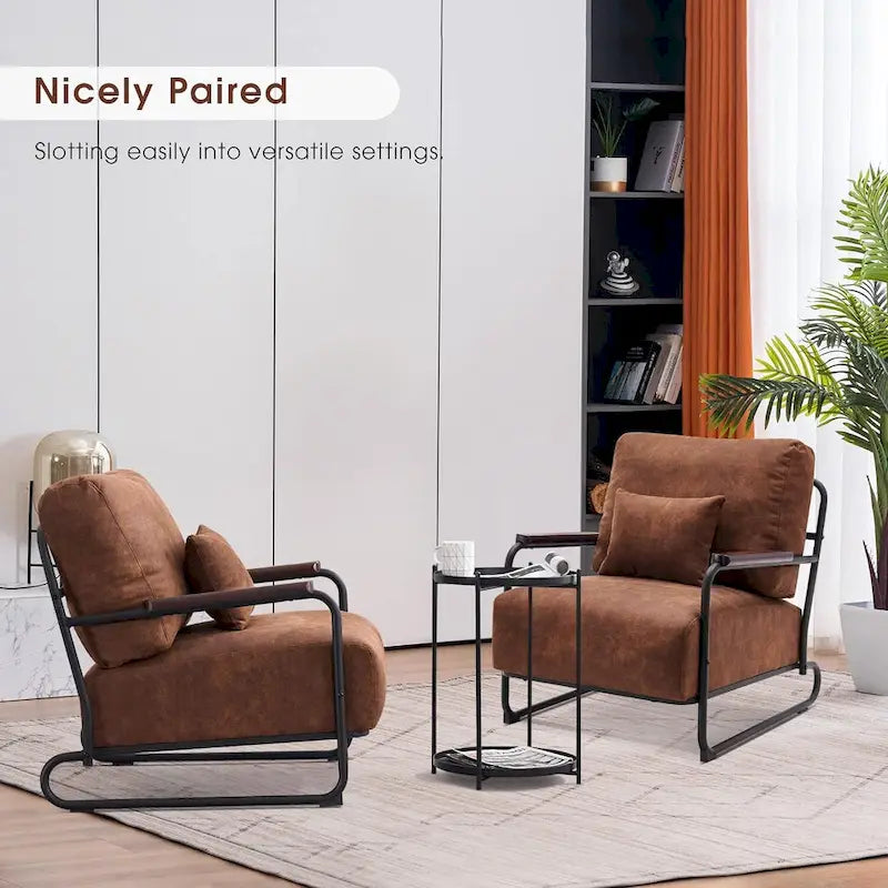 Modern Accent Armchair Set of 2 with Steel Legs, Faux Leather Upholstered Chair, 330 lbs Capacity