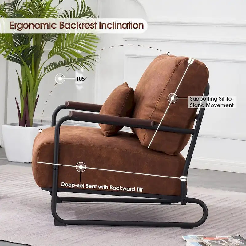 Modern Accent Armchair Set of 2 with Steel Legs, Faux Leather Upholstered Chair, 330 lbs Capacity