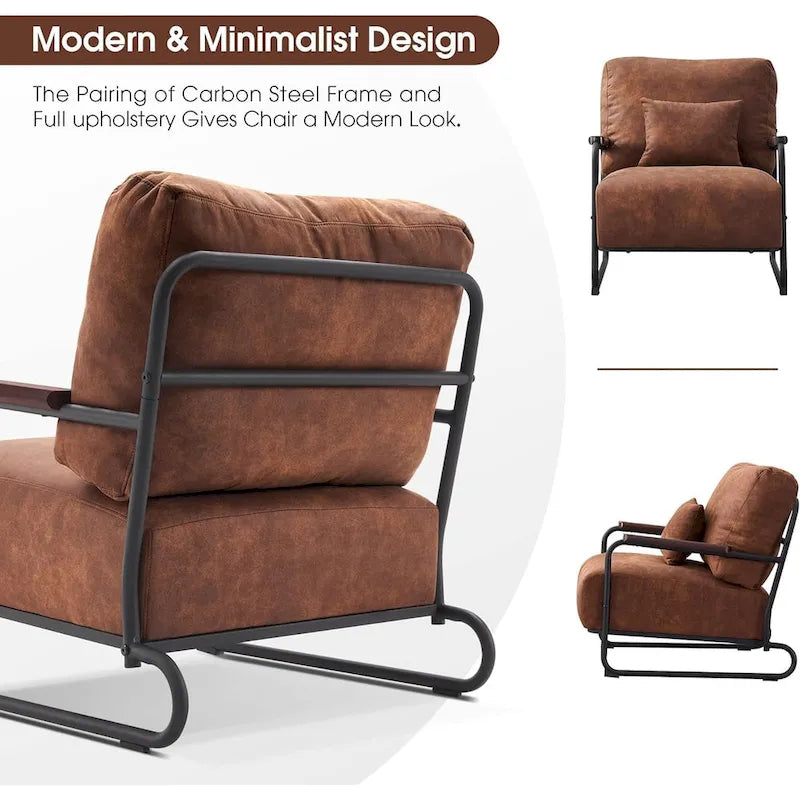 Modern Accent Armchair Set of 2 with Steel Legs, Faux Leather Upholstered Chair, 330 lbs Capacity