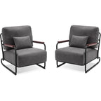 Modern Accent Armchair Set of 2 with Steel Legs, Faux Leather Upholstered Chair, 330 lbs Capacity