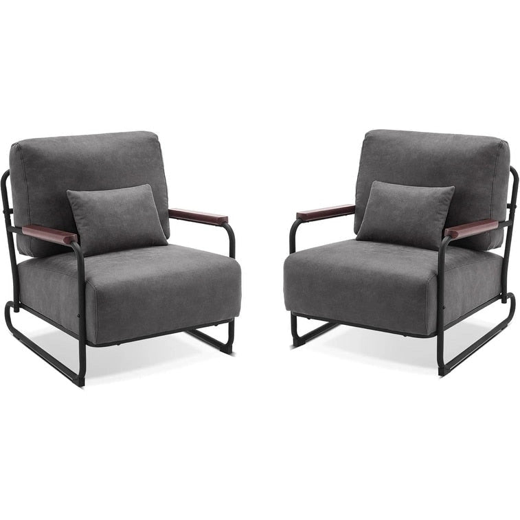 Modern Accent Armchair Set of 2 with Steel Legs, Faux Leather Upholstered Chair, 330 lbs Capacity
