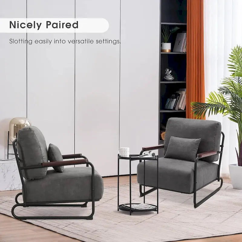 Modern Accent Armchair Set of 2 with Steel Legs, Faux Leather Upholstered Chair, 330 lbs Capacity