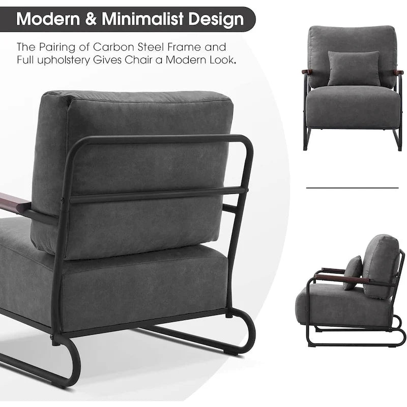 Modern Accent Armchair Set of 2 with Steel Legs, Faux Leather Upholstered Chair, 330 lbs Capacity