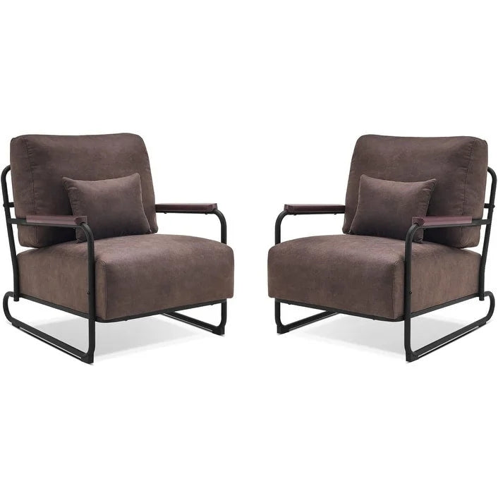 Modern Accent Armchair Set of 2 with Steel Legs, Faux Leather Upholstered Chair, 330 lbs Capacity