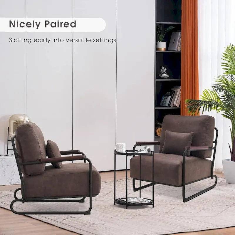 Modern Accent Armchair Set of 2 with Steel Legs, Faux Leather Upholstered Chair, 330 lbs Capacity