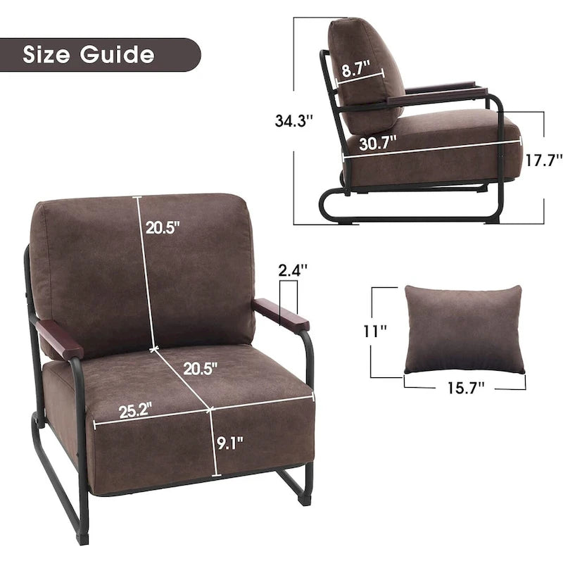 Modern Accent Armchair Set of 2 with Steel Legs, Faux Leather Upholstered Chair, 330 lbs Capacity