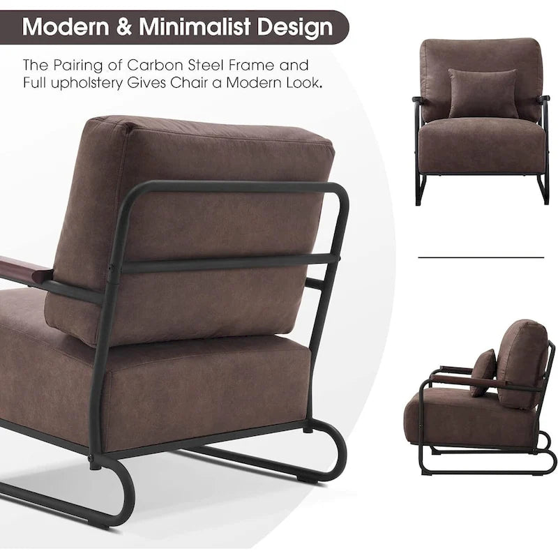 Modern Accent Armchair Set of 2 with Steel Legs, Faux Leather Upholstered Chair, 330 lbs Capacity