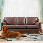 Mid-Century Modern Loveseat - 59" Brown Air Leather Upholstery, Wooden Frame, Track Arms, High-Rebound Cushions - 750lbs Capacity Contemporary Sofa