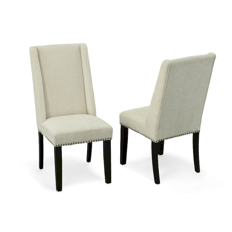 Upholstered Wingback Dining Chairs Set of 2 with Nailhead Trim, 250 lbs Capacity, Rubberwood Legs