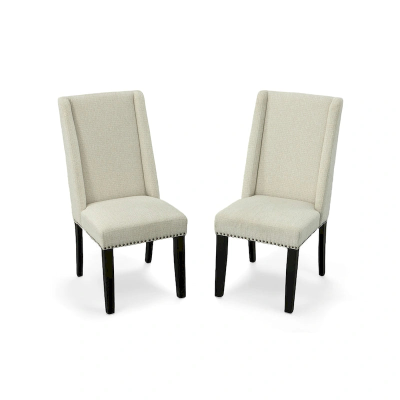 Upholstered Wingback Dining Chairs Set of 2 with Nailhead Trim, 250 lbs Capacity, Rubberwood Legs