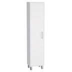 71" Tall Storage Cabinet with 5 Shelves - Broom Closet Organizer, White Wood Finish, Metal Handle & Legs, Slim 15.7" Wide
