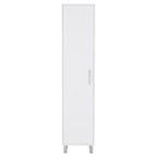 71" Tall Storage Cabinet with 5 Shelves - Broom Closet Organizer, White Wood Finish, Metal Handle & Legs, Slim 15.7" Wide
