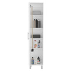 71" Tall Storage Cabinet with 5 Shelves - Broom Closet Organizer, White Wood Finish, Metal Handle & Legs, Slim 15.7" Wide