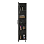 71" Tall Storage Cabinet with 5 Shelves - Broom Closet Organizer, White Wood Finish, Metal Handle & Legs, Slim 15.7" Wide