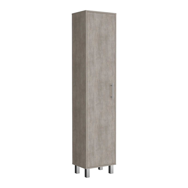 71" Tall Storage Cabinet with 5 Shelves - Broom Closet Organizer, White Wood Finish, Metal Handle & Legs, Slim 15.7" Wide