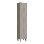 71" Tall Storage Cabinet with 5 Shelves - Broom Closet Organizer, White Wood Finish, Metal Handle & Legs, Slim 15.7" Wide