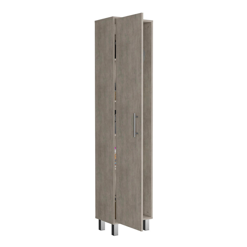 71" Tall Storage Cabinet with 5 Shelves - Broom Closet Organizer, White Wood Finish, Metal Handle & Legs, Slim 15.7" Wide