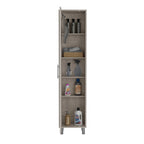 71" Tall Storage Cabinet with 5 Shelves - Broom Closet Organizer, White Wood Finish, Metal Handle & Legs, Slim 15.7" Wide