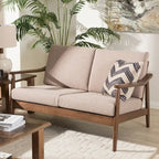 Mid-Century Modern 2-Seater Loveseat - 50" Wide Rubberwood Frame, Removable Cushions, Splayed Legs, Dark Walnut Finish - Faux Leather or Fabric